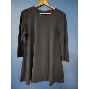 IC By Connie K Black Tunic Large Lagenlook  Cutout 3/4 Sleeve Light Scuba Fabric